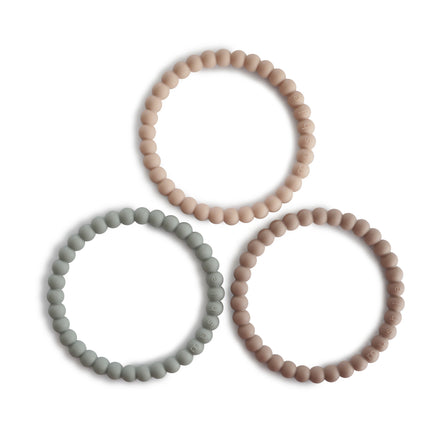 Mushie Pearl Teether Bracelet 3-Pack Clary Sage/Tuscany/Desert Sand