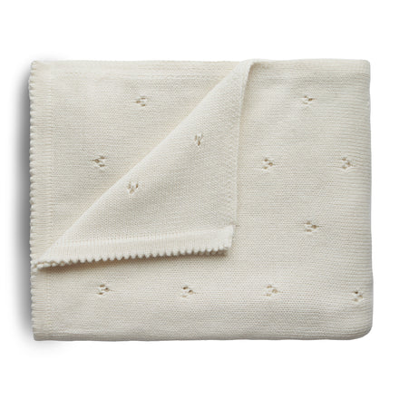 Mushie Knitted Baby Blanket Pointelle - Ivory