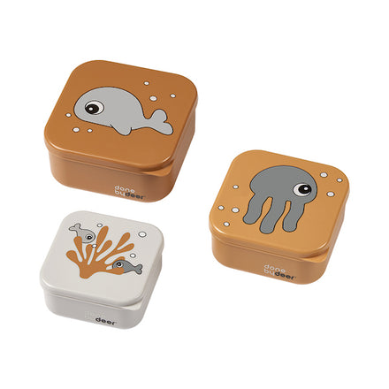 Snack Box Set 3pcs Sea Friends - Mustard/Grey