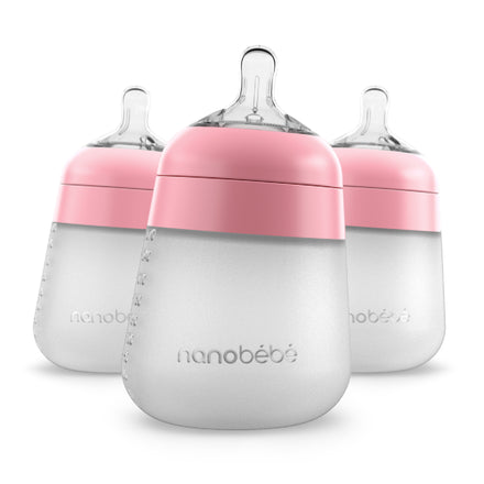 Flexy Silicone Baby Bottle, Pink, 3 Pack